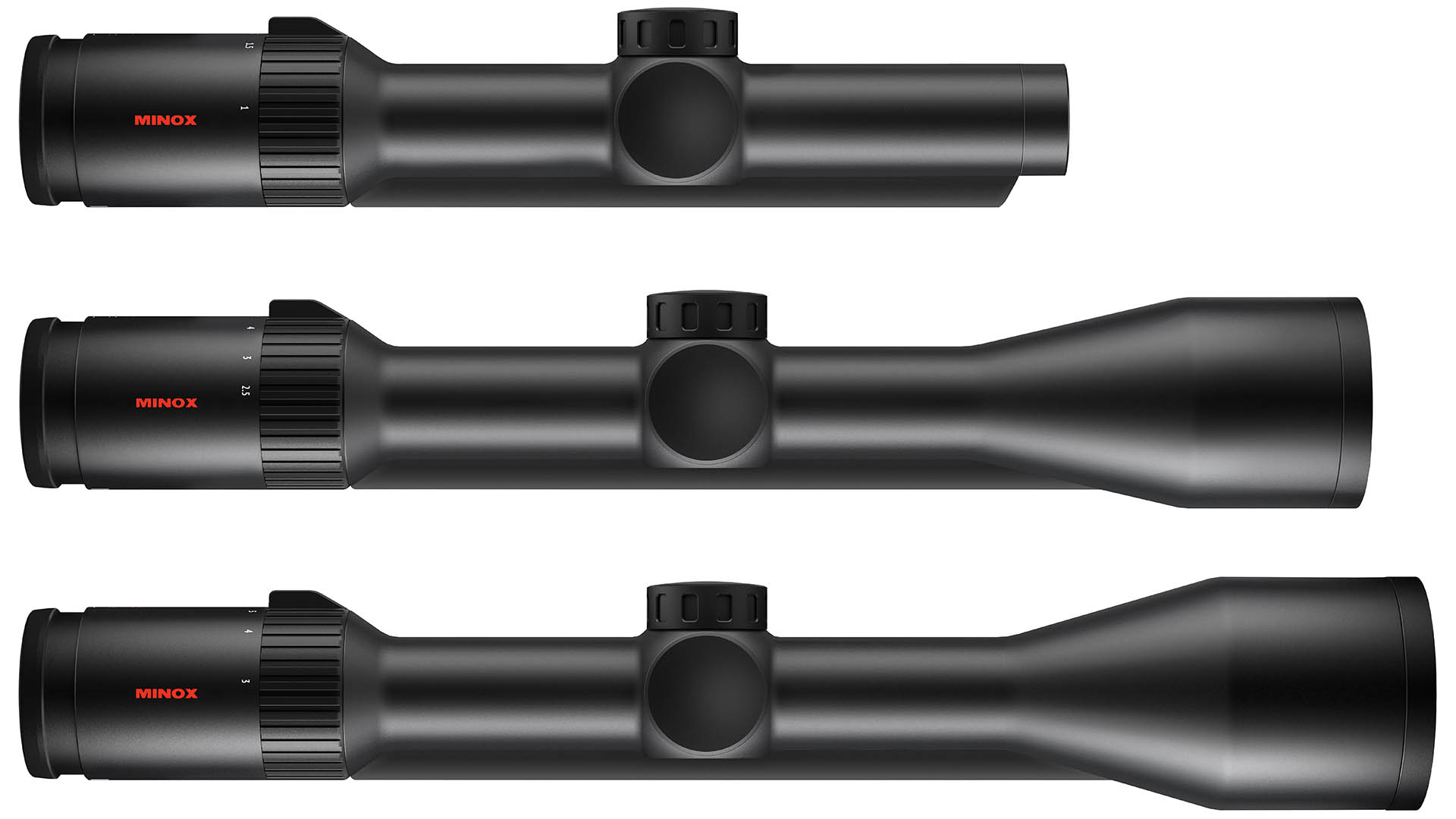 Minox RS-4 1-4x24 S, RS-4 2,5-10x50 S e 3-12x56 S con scina integrata