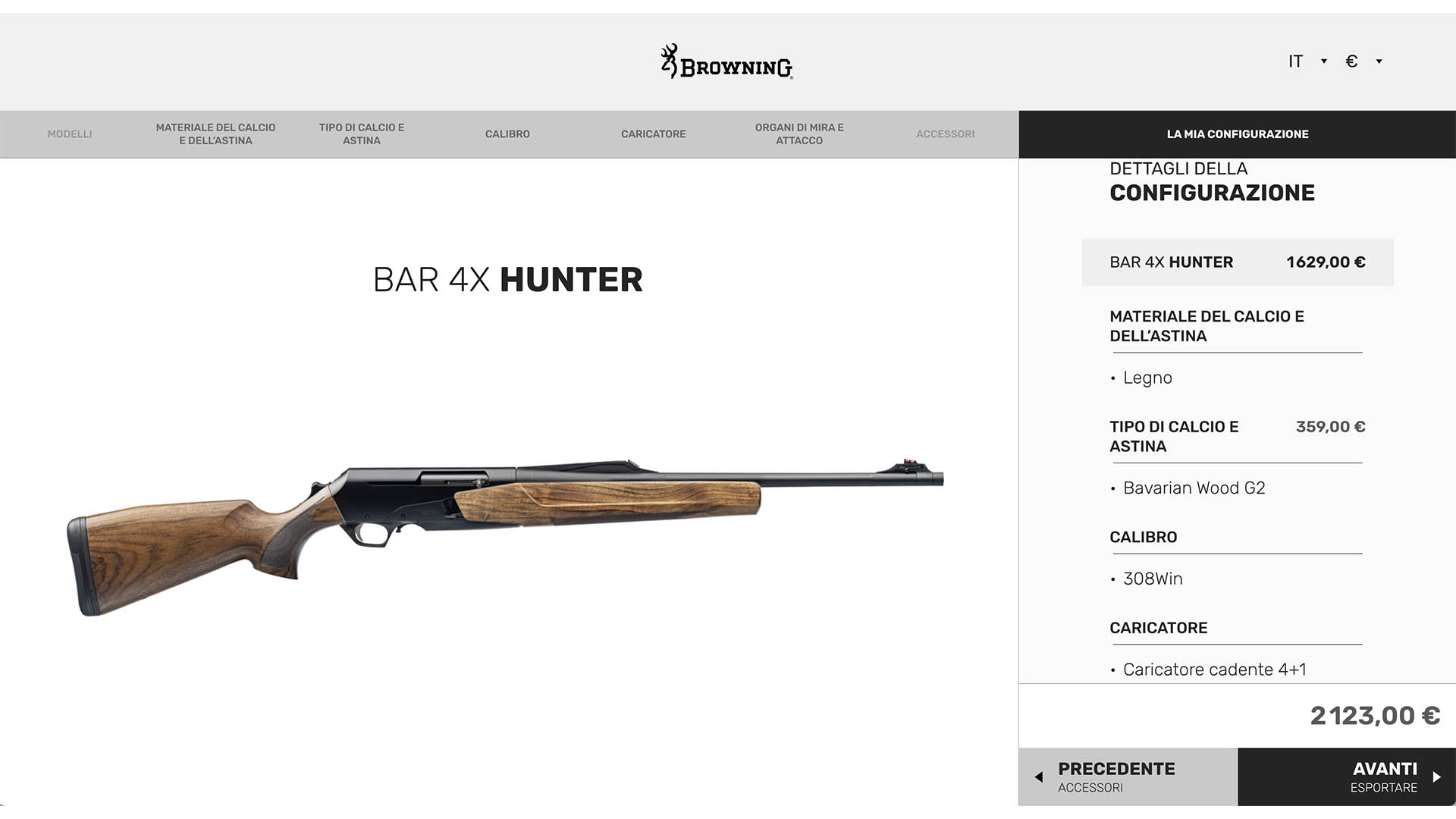 La simulazione effettuata partendo dall'allestimento BAR 4X Hunter